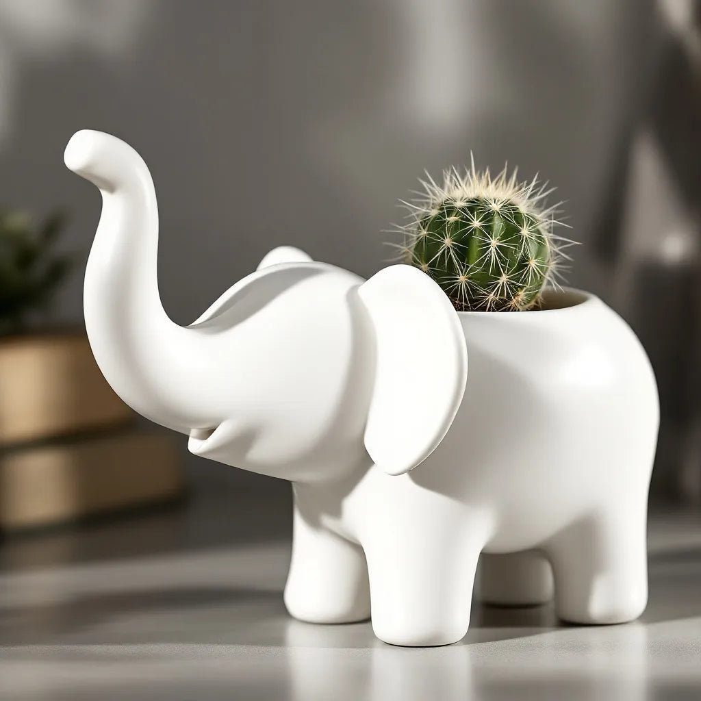 Minimalist Elephant Planter | Cute 3D Printed Succulent & Cactus Pot