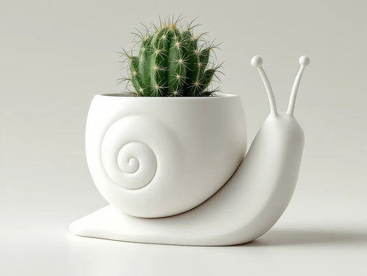 Minimalist Snail Planter with Spiral Shell | Cute 3D Printed Succulent Pot