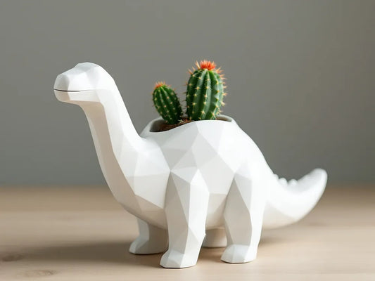 Geometric Brontosaurus Planter | 3D Printed Low-Poly Succulent Pot