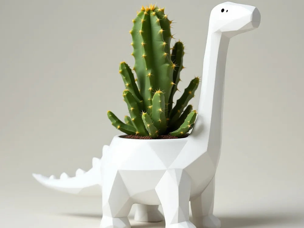 Geometric Brontosaurus Planter | 3D Printed Low-Poly Succulent Pot
