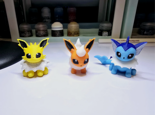 Eeveelution Trio Set | 3D Printed Vaporeon, Jolteon & Flareon Figures