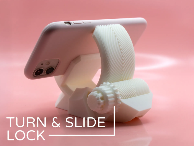 Adjustable Phone Stand with Turn & Slide Lock | 3D Printed Desk Holder