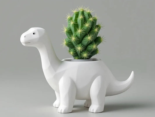 Geometric Brontosaurus Planter | 3D Printed Low-Poly Succulent Pot