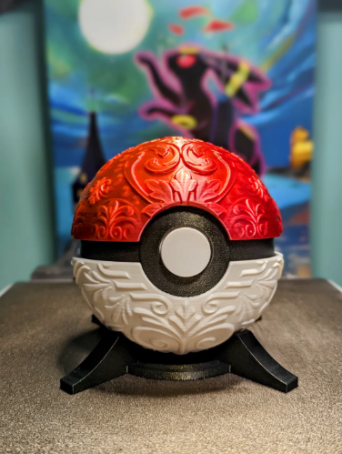 Ornate Poké Ball with Display Stand | 3D Printed Artisan Collectible