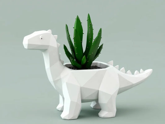Geometric Stegosaurus Planter | 3D Printed Low-Poly Dinosaur Pot