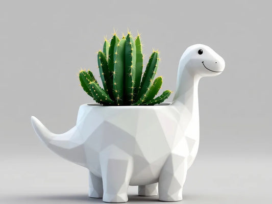 Geometric Dinosaur Planter | 3D Printed Low-Poly Succulent Pot