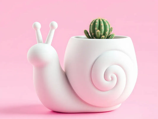 Minimalist Snail Planter with Spiral Shell | Cute 3D Printed Succulent Pot